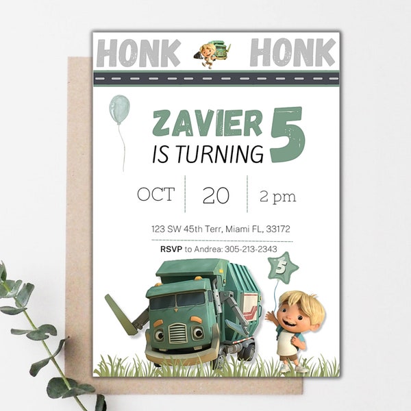 Trash Truck Birthday Invitation | Trash Truck Digital Invite | Kids Digital Invite | Trash Truck Netflix Birthday | Garbage Truck Birthday