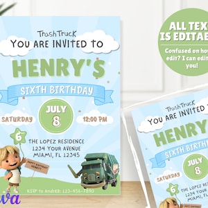 Trash Truck Birthday Invitation | Trash Truck Digital Invite | Kids Digital Invite | Trash Truck Netflix Birthday | Garbage Truck Birthday