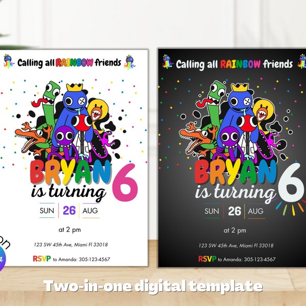 Rainbow Friends Birthday Invitation | Rainbow Friends Invitation | Rainbow Friend Invite | Editable in Canva Template | Instant Download