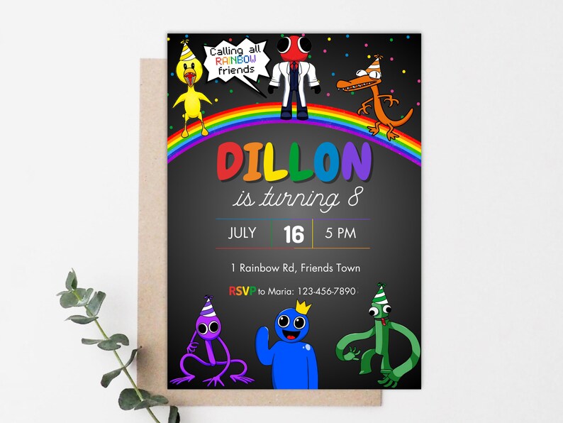 Rainbow Friends Birthday Invitation Rainbow Friends Invitation Rainbow