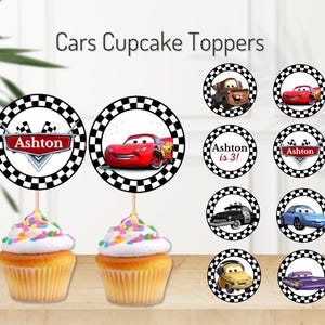Cars Birthday Cupcake Toppers Decoration Boy Lighting McQueen Race Car Party Decoration Printable Digital, Birthday Party Invitation
