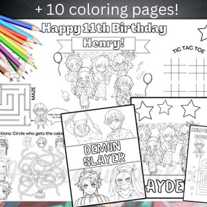 Printable Anime Coloring Pages, Slayer Birthday Party Invitation for Anime Fan, Birthday Invitation for Kids Boys, Boys birthday party demon