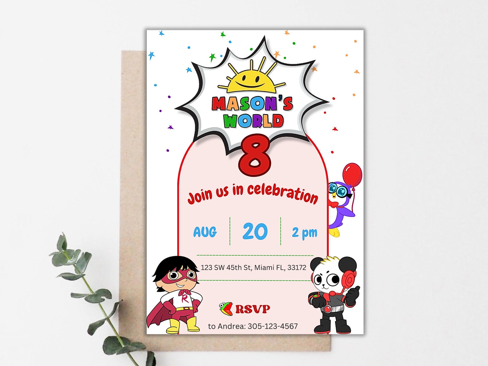 Ryans World Birthday Invitation Ryans Toy Review Digital Invite Ryans ...