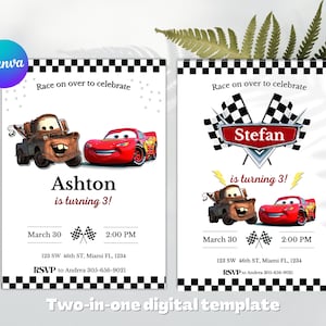 Cars Birthday Invitation, Lightning McQueen Invitation, Kids Birthday Invitation, Editable and Printable Digital Invitation, Cars theme