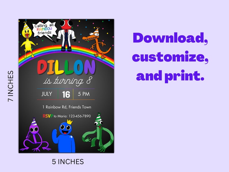 Rainbow Friends Birthday Invitation Rainbow Friends Invitation Rainbow