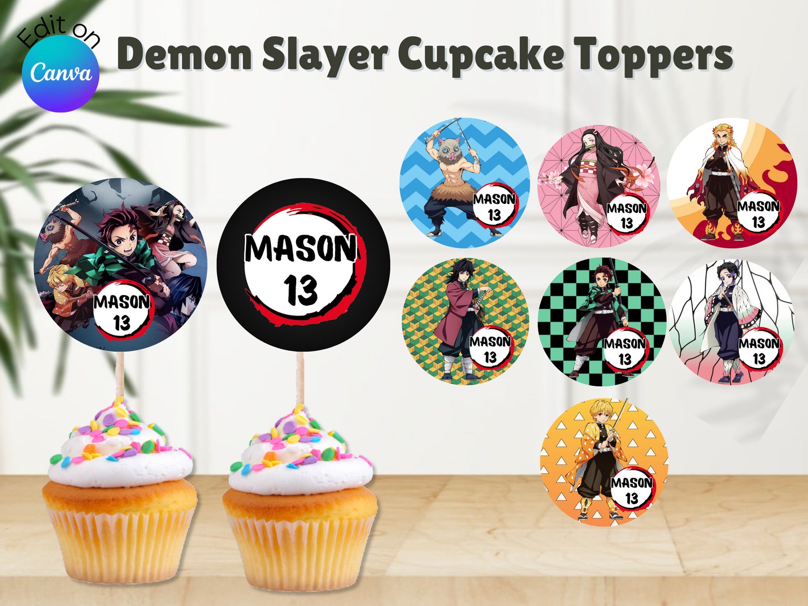 Demon Custom Cake Topper, Anime Slayer Cupcake Topper, PDF Download ...