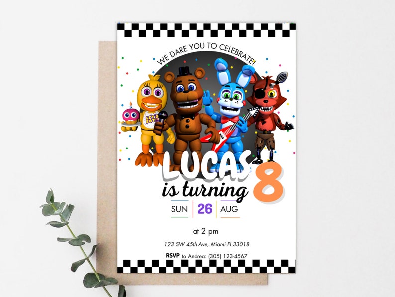 Five Nights at Freddys Birthday Invitation, Five Nights at Freddys ...