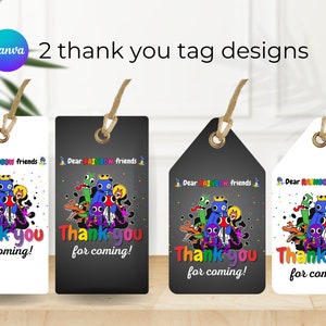 amigos Roblox do arco-íris, etiquetas do favor de festa do modelo de DIY cartões de agradecimentos convite de aniversário dos amigos do arco-íris | Download digital | Canva editável