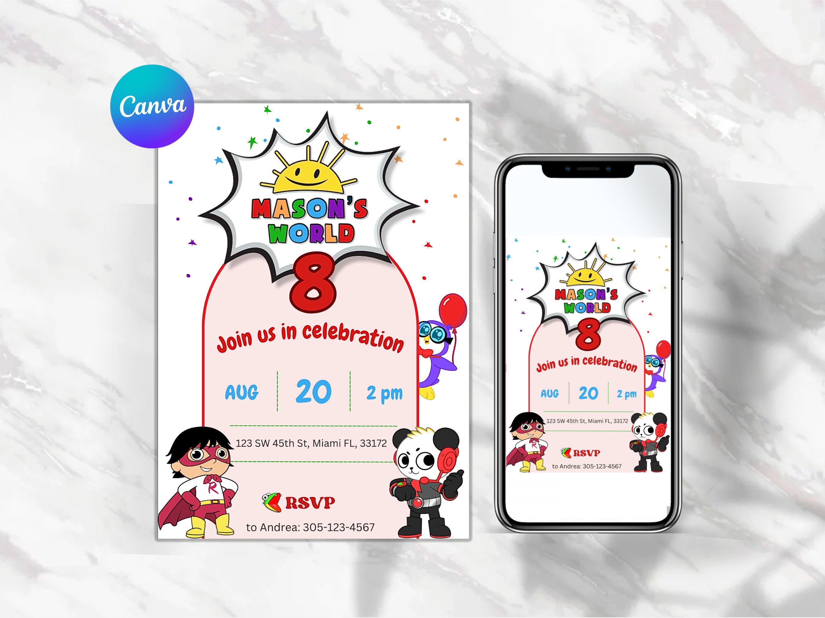 Ryans World Birthday Invitation Ryans Toy Review Digital Invite Ryans ...