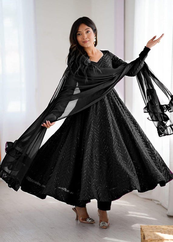 Long One Piece Anarkali Gown Flipkart Dress Party Wear Wine Georgette  Anarkali Gown With Dupatta And Pant: Embroidered Indian Wedding Party Dress