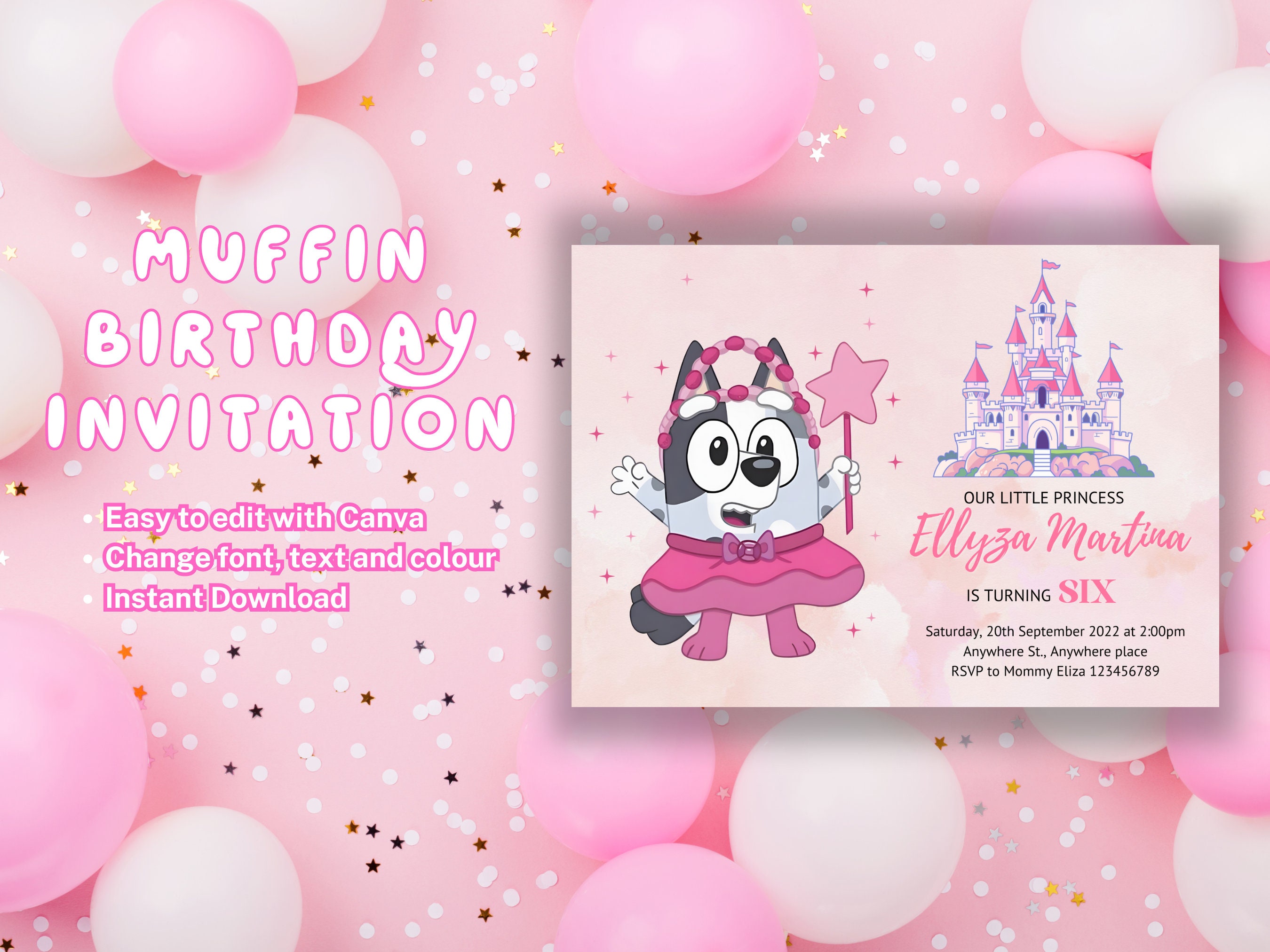 Bluey Muffin Birthday Editable Invite