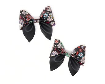 Day of the Dead Hair Bows | Dia De Los Muertos Hair Bows | Sugar Skull Hair Bows | Day of the Dead Hair Clips | Halloween Hair Clips | Black