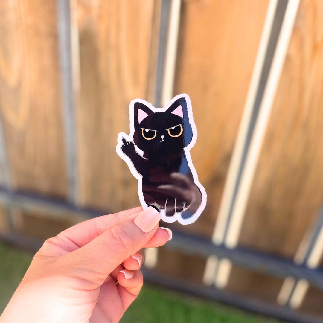 Funny Black Cat Sticker | Vinyl Cat Sticker | Waterproof Sticker ...