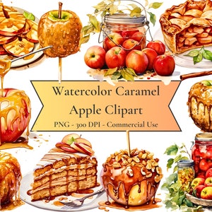 Watercolor Caramel Apple Clipart, fall clipart, autumn clipart, Halloween clipart, Autumn, PNG format, instant download for commercial use