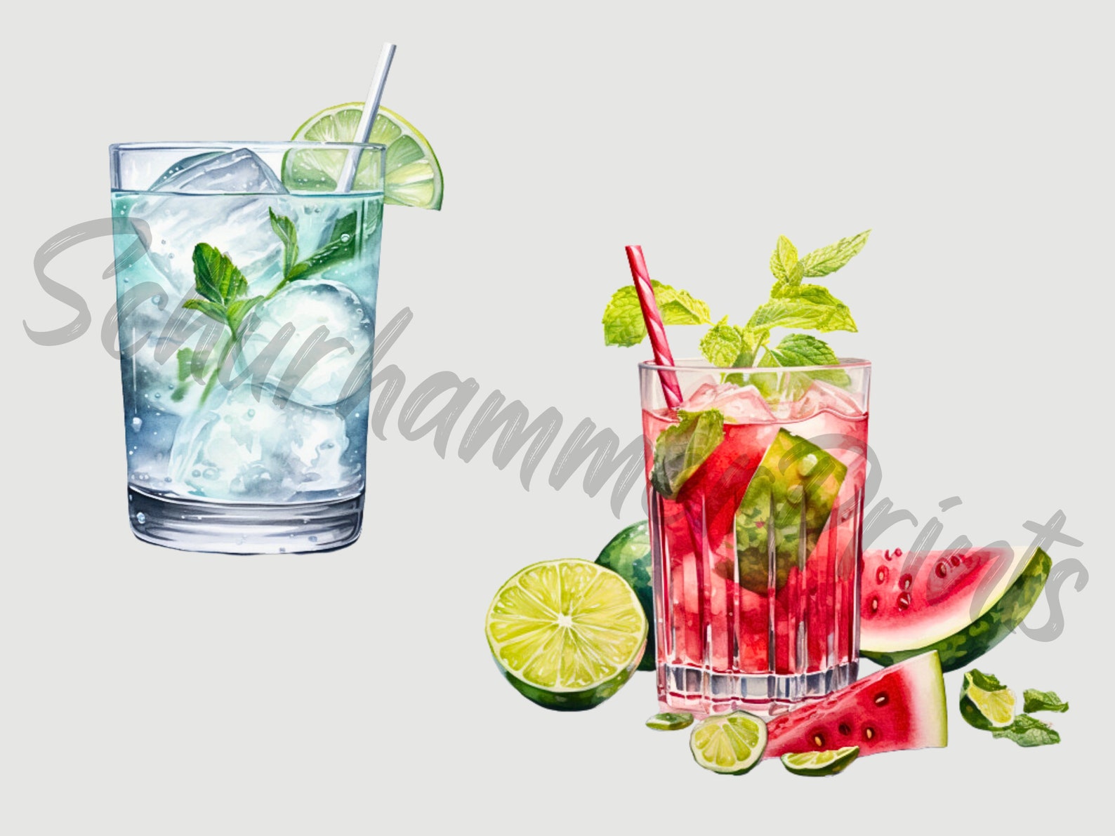 Watercolor Summer Cocktail Clipart, Cocktail Clipart, Tropical Drink ...