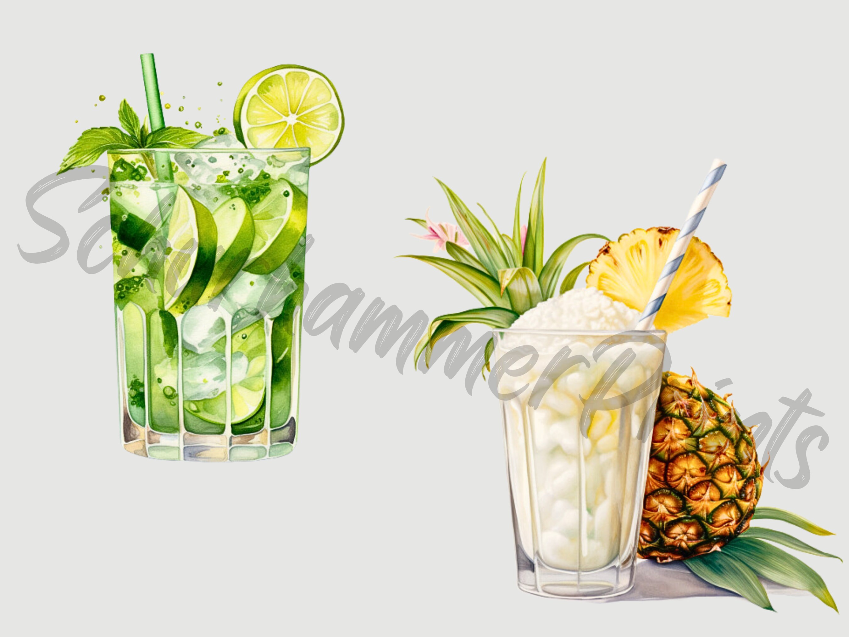 Watercolor Summer Cocktail Clipart, Cocktail Clipart, Tropical Drink ...