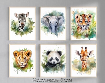 Safari Nursery Prints, Set of 6 Baby Animal Prints, Wall Art, Digital Download, Boho Nursery Decor, Instant Download, Clipart