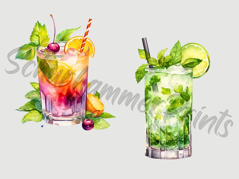 Watercolor Summer Cocktail Clipart, Cocktail Clipart, Tropical Drink ...