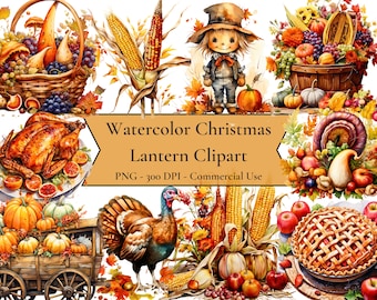 Watercolor Thanksgiving Clipart Bundle, fall clipart, autumn clipart, Thanksgiving clipart, PNG format, instant download for commercial use