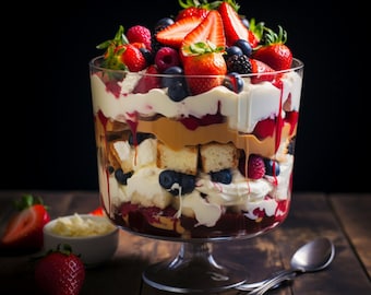 Trifle Dessert delicious Trifle strawberry blueberry Trifle cream  sponge cake, Digital, Recipe