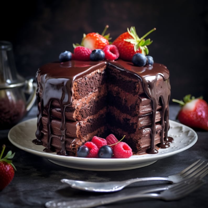 Fudge Cake With Chocolate Icing Topped With 3 Layer Chocolate Fudge