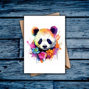Adorable Panda Printable Card, Blank Card for Any Occasion, Thank You, Just Because, Birthday, Mother&#39;s Day, Instant Download