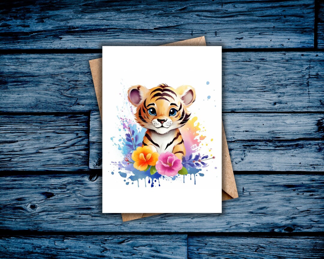 Adorable Tiger Printable Card, Blank Card for Any Occasion, Thank You ...