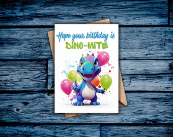 Tarjeta de cumpleaños de dinosaurio, cumpleaños de Dino, fiesta de cumpleaños del niño, tarjeta de dinosaurio imprimible, feliz cumpleaños, tarjeta divertida, celebrar el día B