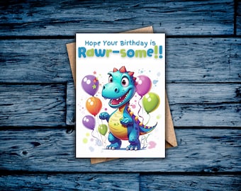 Tarjeta de cumpleaños de dinosaurio, cumpleaños de Dino, fiesta de cumpleaños del niño, tarjeta de dinosaurio imprimible, feliz cumpleaños, tarjeta divertida, celebrar el día B