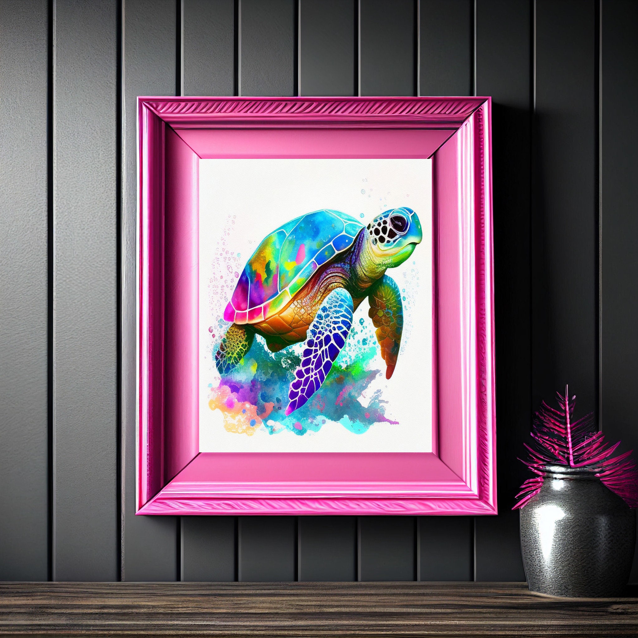 Beautiful Watercolor Turtle, Digital Print, Bright and Colorful, Cute ...
