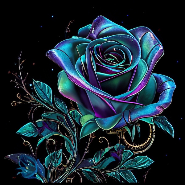 Blue and Purple Rose (Digital Download) - Wall Art - Beautiful Flower Print - Vibrant Rose