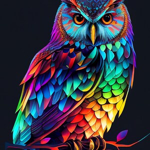 Rainbow Owl - Multi Color Bird - Digital Download - Beautiful Owl Print - Animal Decor - Owl Decoration - Owl Wall Art