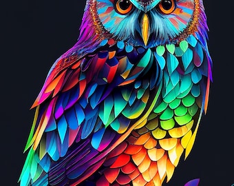 Rainbow Owl - Multi Color Bird - Digital Download - Beautiful Owl Print - Animal Decor - Owl Decoration - Owl Wall Art