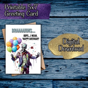 Zombie Birthday Card, Horror Fan's Birthday Card, Blank Inside, Scary ...
