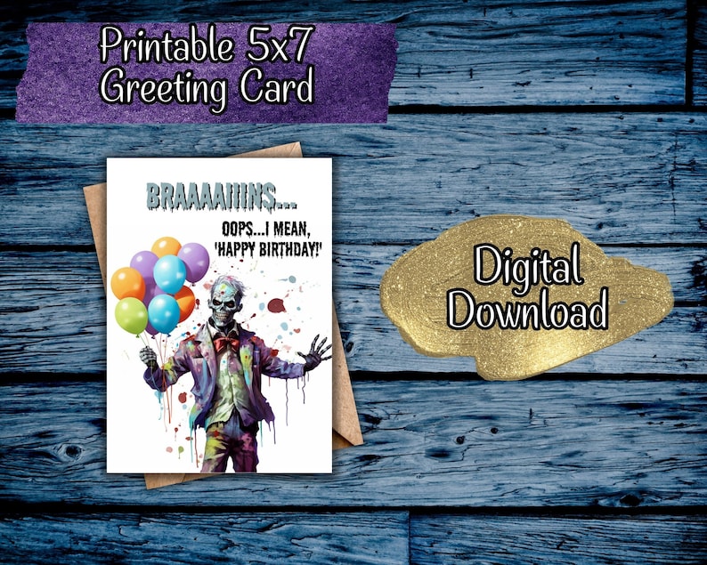 Zombie Birthday Card, Horror Fan's Birthday Card, Blank Inside, Scary ...