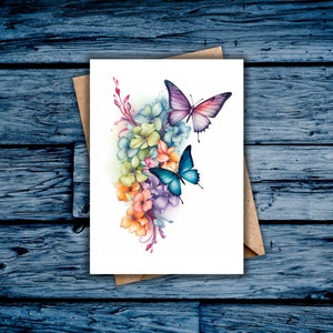 Belle carte imprimable de fleurs et de papillons, carte vierge pour toute occasion, merci, juste parce que, sympathie, anniversaire, fête des mères