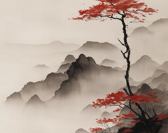 Japanese Ink Art Canvas Print: Asian Landscape Wall Decor