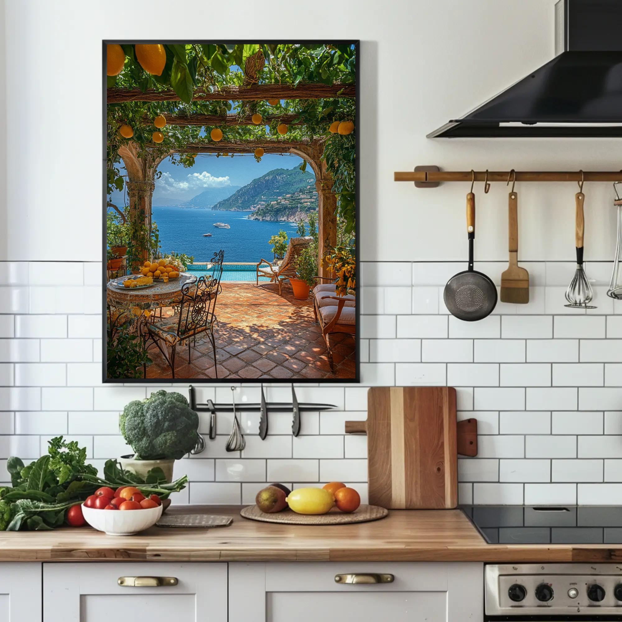 Vintage Italian Amalfi Style View Coastal Canvas Print: Mediterranean ...