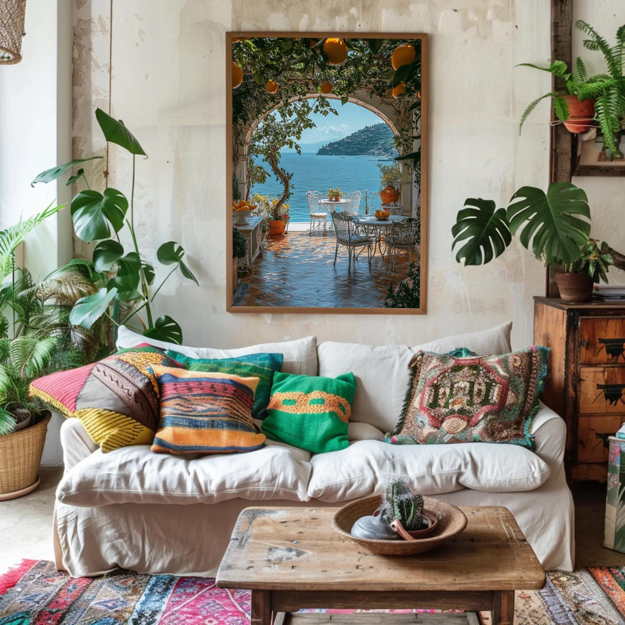 Italian Amalfi Style Coastal Canvas Print: Mediterranean Sea View ...
