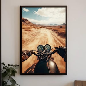 Motorcycle Desert Ride Canvas Print: Biker Adventure Wall Art
