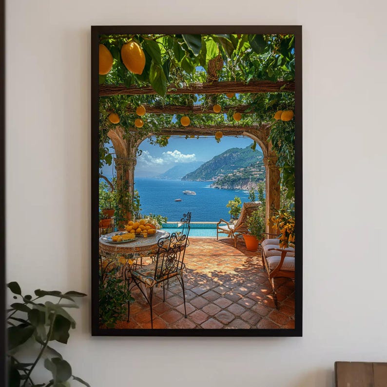 Vintage Italian Amalfi Style View Coastal Canvas Print: Mediterranean ...
