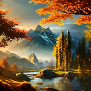 Vintage Style Autumn Lake Landscape Oil Paint, Rustic Wall Decor, DIGITAL PRINTABLE Wall Art #4