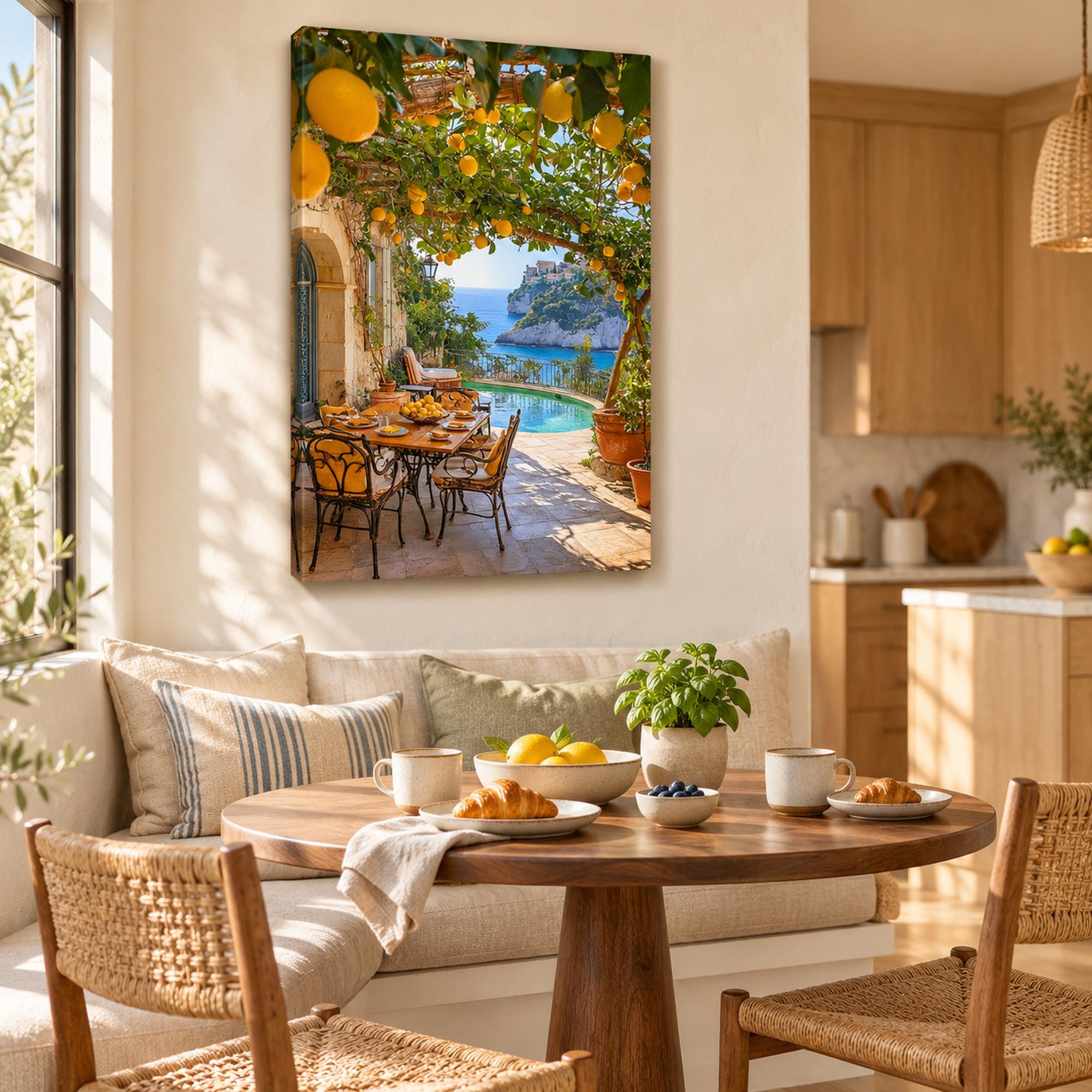 Amalfi Coast Lemon Terrace Canvas Wall Art, Mediterranean Sea View