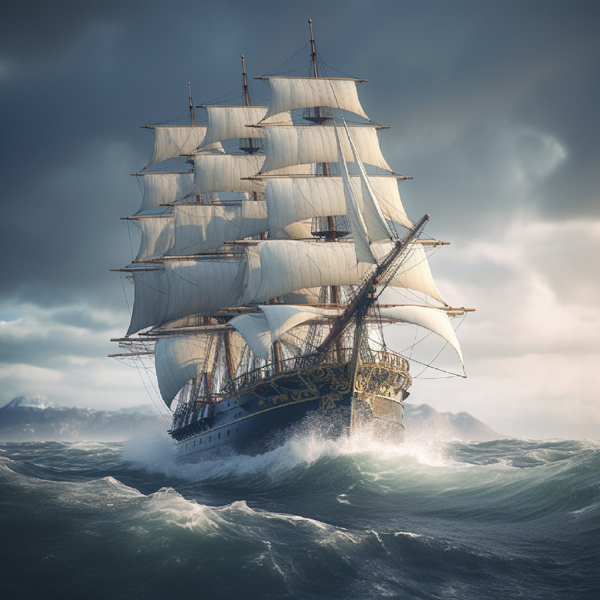 Vintage Sailing Battleship Oil Painting: Rustic Maritime Wall Art