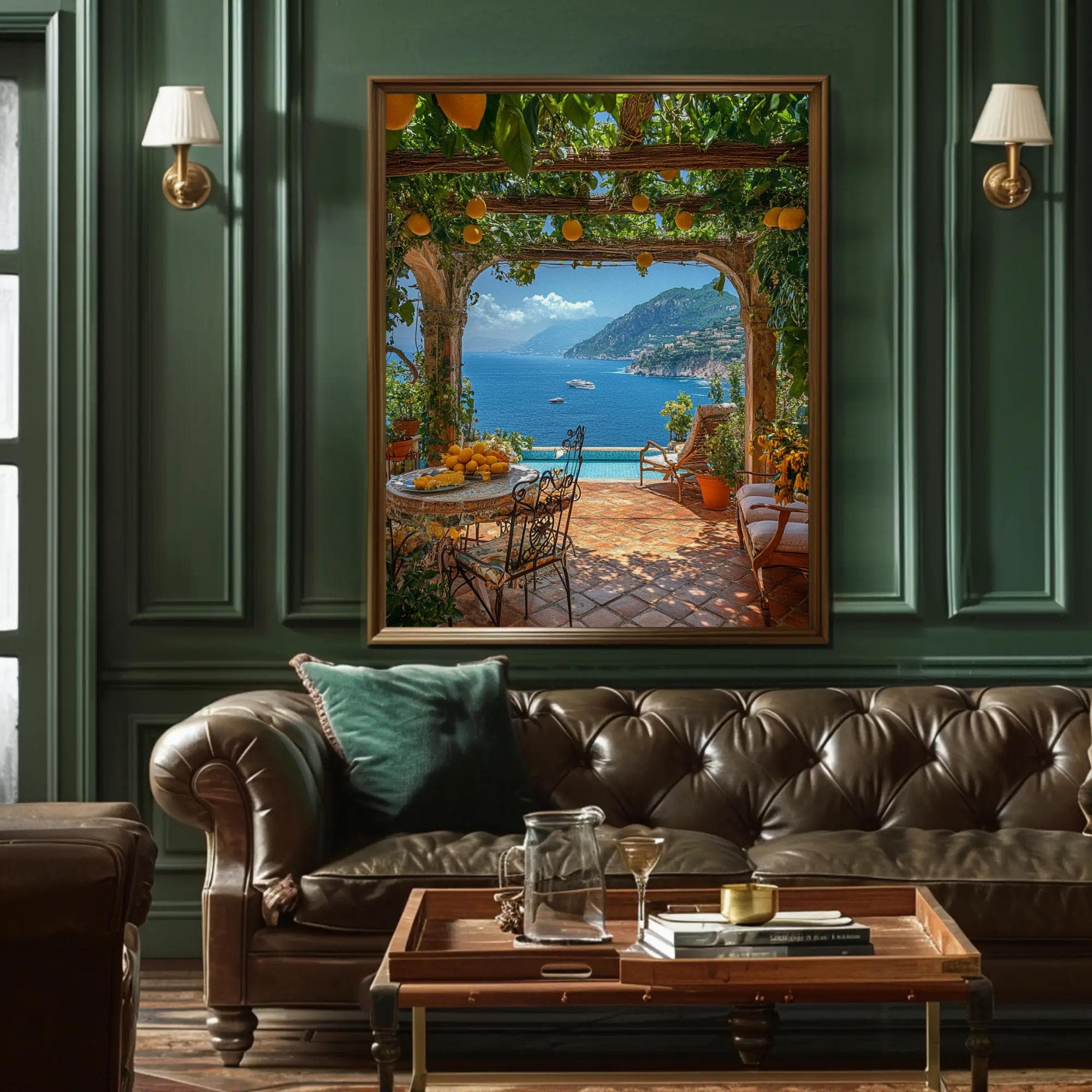 Vintage Italian Amalfi Style View Coastal Canvas Print: Mediterranean ...