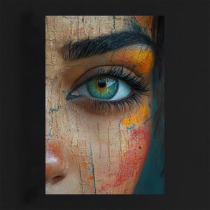 Artistic Eye Canvas Print, Women Face, Gallery Wall Art, Quality Gift, Green Eye Art, Textured Abstract Portrait, Modern Wall Decor