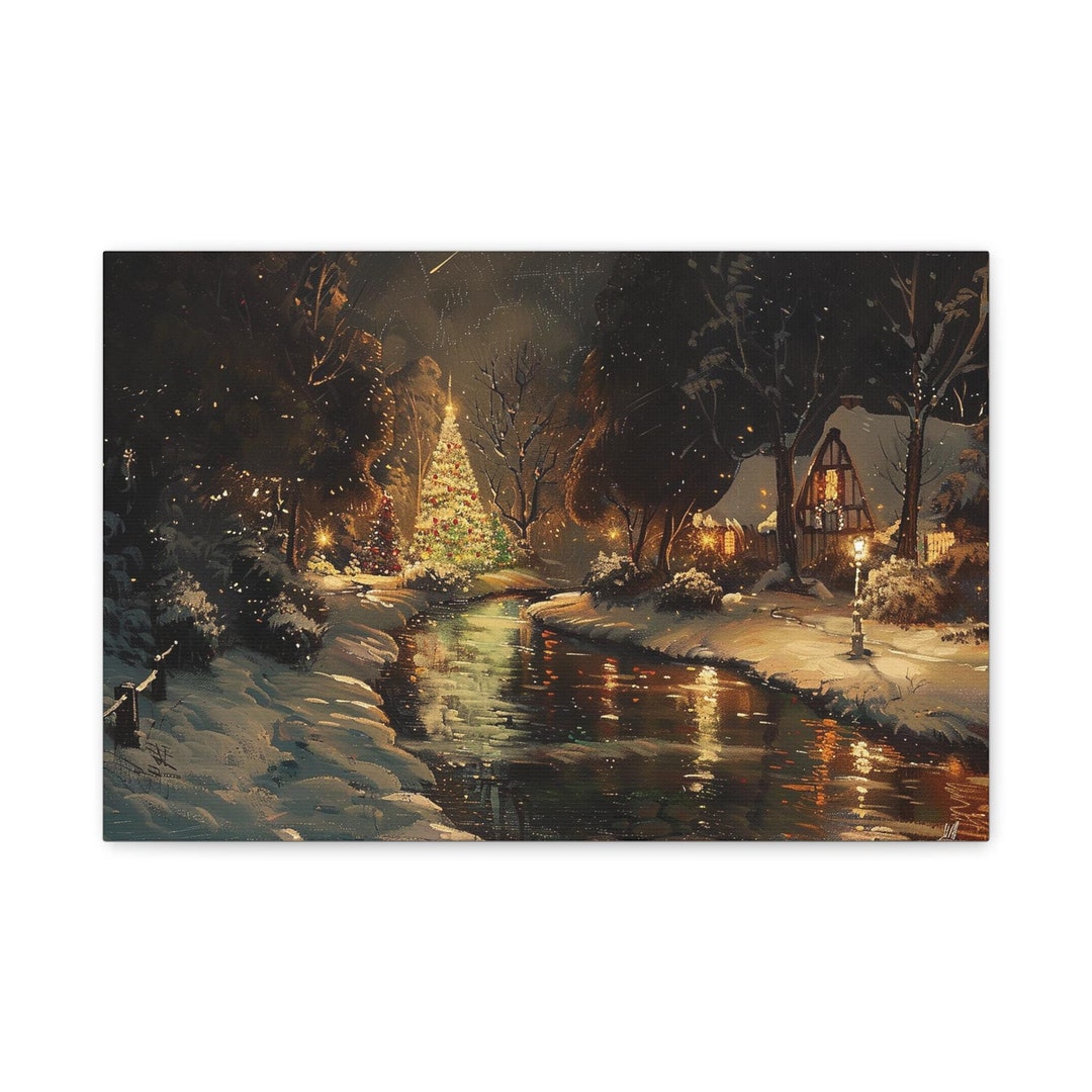 Vintage Village D'hiver Scène De Neige Art Affiche Photo Décoration Murale Art Toile Peinture Salon Décoration Murale 50x75cm Pas De Cadre