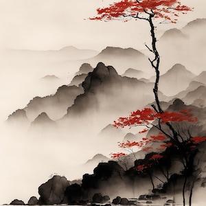 Vintage Chinese Ink Art, Asian Ink, Muted Ink Art, Asian Landscape Art, Decor, DigitalPrint, Digital Art
