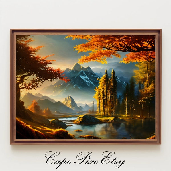 Vintage Style Autumn Lake Landscape Oil Paint, Rustic Wall Decor, DIGITAL PRINTABLE Wall Art #4