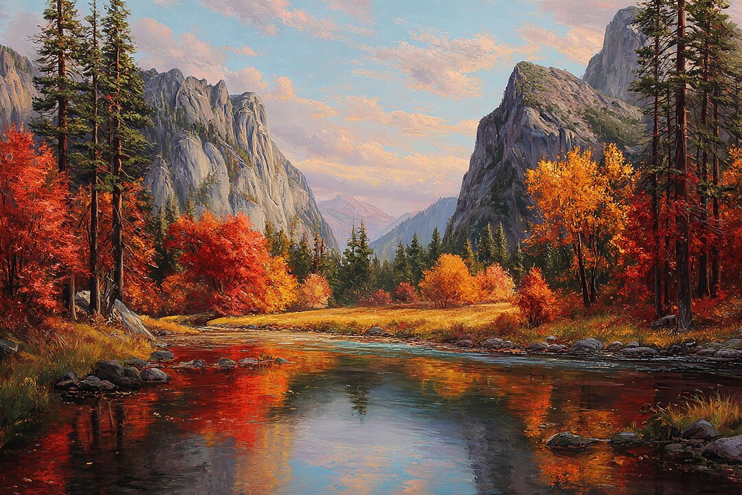 Autumn Mountain Canvas Wall Art, Scenic River Landscape Print, Fall ...